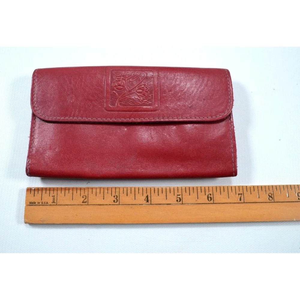 Vintage Womens Baronet Genuine Leather Wallet Red With Checkbook Notes Coin Slot